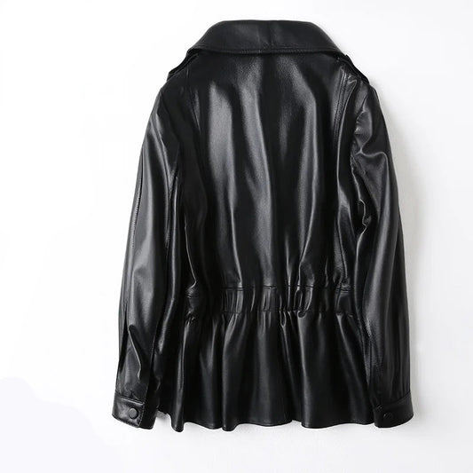 Top Layer Sheepskin Spring AutumnKorean Style Suit Collar Short Women's Genuine Leather Jacket Женская Кожаная Куртка - HER SHOP