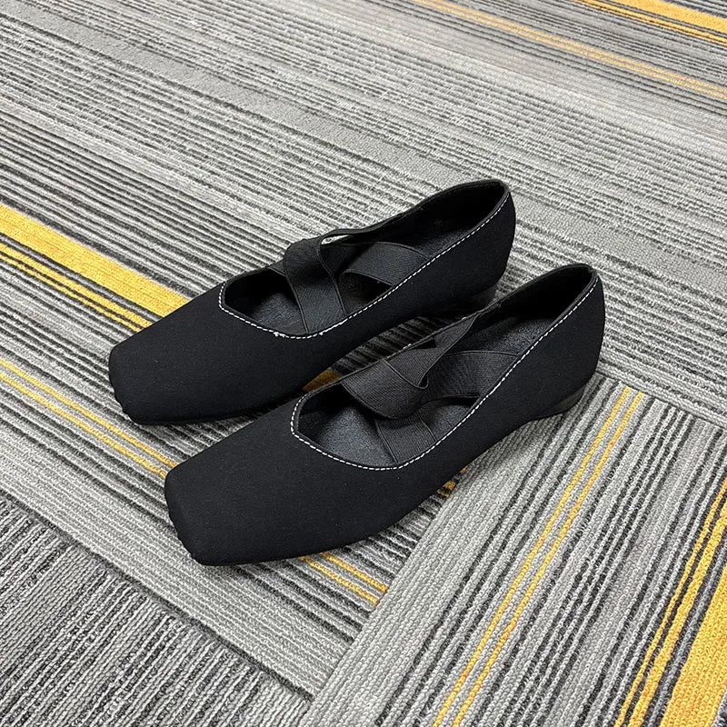 2025 Fashion Elastic Band Footwear Low Heel Ballet Flats Shoes For Women Soft Female Shallow Ladies Heeled Pumps Slip On Shoes