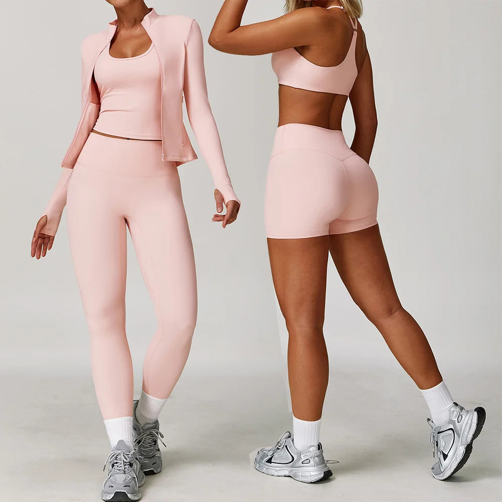 3 Pieces Sports Set Slim Fit Quick Dry Yoga Workout Jacket Breathable Casual Top High Waisted Push Up Fitness Clothes Female - HER SHOP