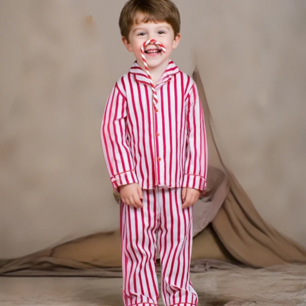 Kids Christmas Pajama & Outfit Sets for Girls and Boys – Red Stripe Holiday Sleepwear (1–14T)