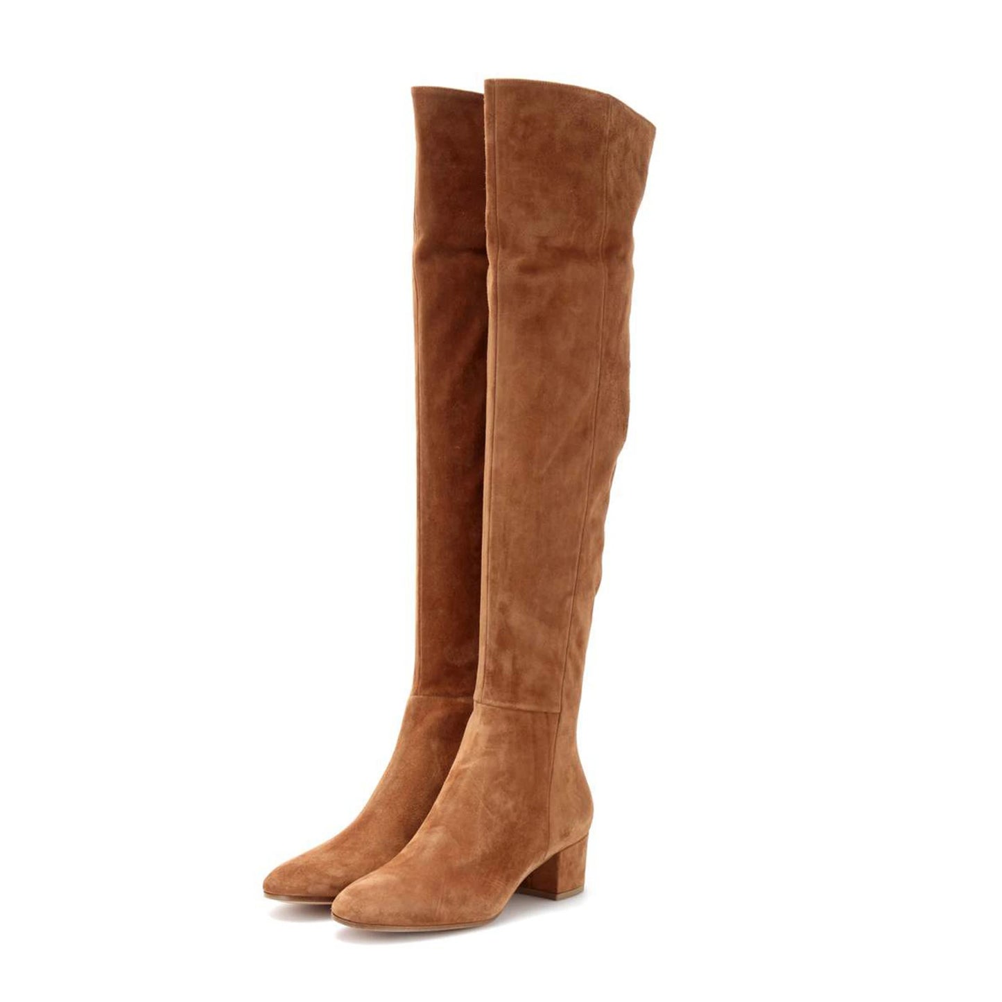 Plus Size Cow Suede Over-the-Knee High Heel Boots for Women – Retro Winter Long Boots with Zipper and Round Toe (Sizes 33–46)