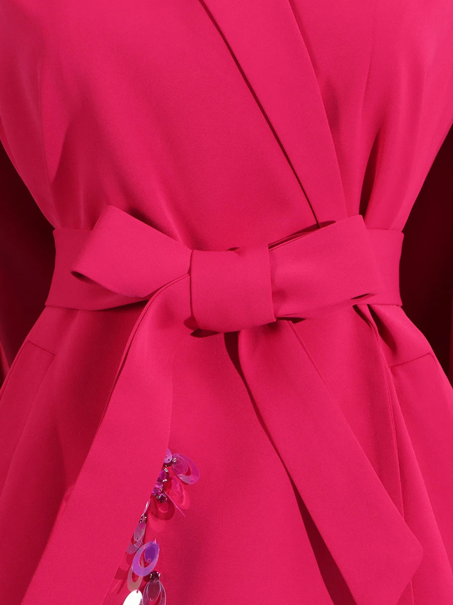 Luxury Patchwork Sequined Women’s Coat – Lapel Open-Stitch Slim Fit Fashion Outerwear