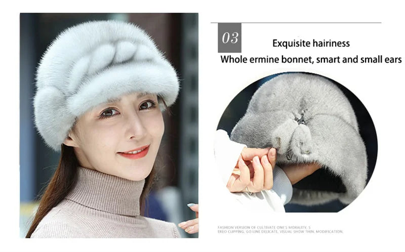 Russian Fur Hat Winter Warm Natural Mink Fur Hats for Women Classic Luxury Caps Earflap Christmas Hat Luxury Lady Real Mink Hat