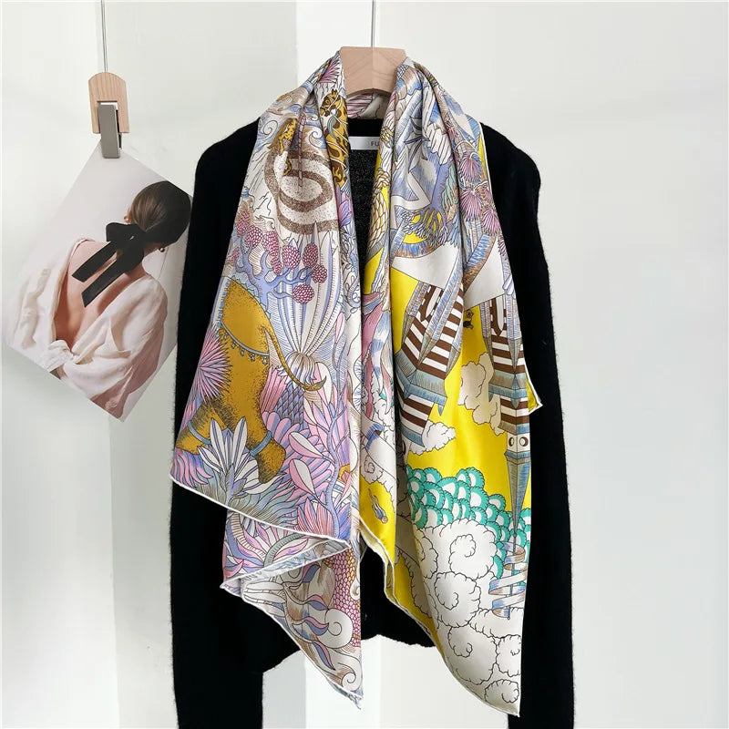 Designer Mulberry Silk Scarf 140CM Luxury Designer Large Shawls Poncho Hand-Rolled Edges Stole 135CM 135CM