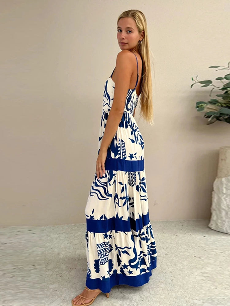 2024 Summer Women's Beach Dress - Sexy Backless Sleeveless Slip with Pleated Patchwork, Elegant Panelled Design