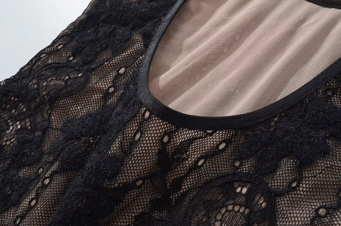 Sexy Sheer Lace Backless Spaghetti Strap Bodysuit with Lining – Slim Fit Tight Short Romper for Women