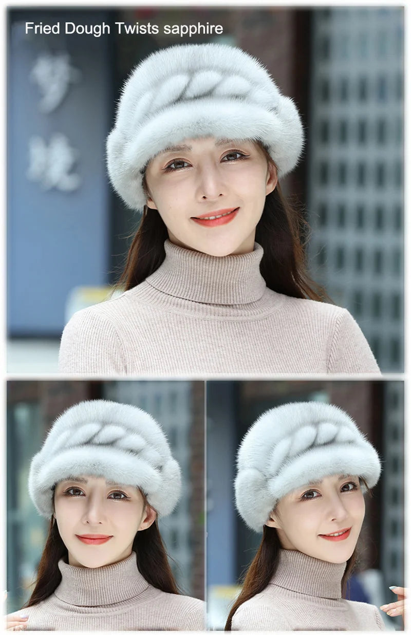 Russian Fur Hat Winter Warm Natural Mink Fur Hats for Women Classic Luxury Caps Earflap Christmas Hat Luxury Lady Real Mink Hat