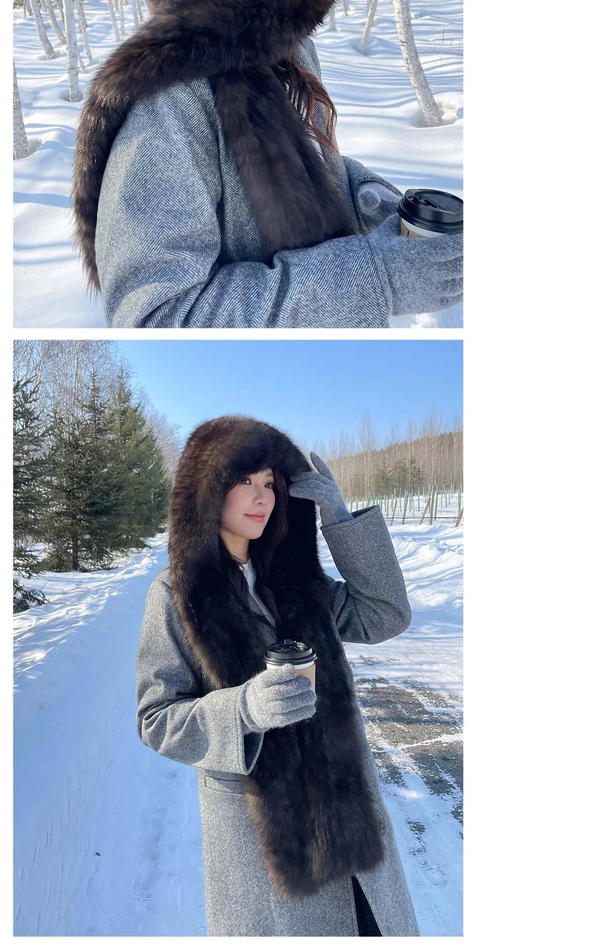 2025 Lady Real Sable Fur Hat Scarf Winter Warm Fluffy 100% Natural Sable Fur Hat Scarves Women Knitted Genuine Fur Cap Shawl