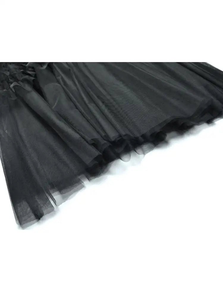 Women’s 2026 Spring Runway Lantern Sleeve Mesh Maxi Dress with Lace Flower Stitching and Ruffled Hem