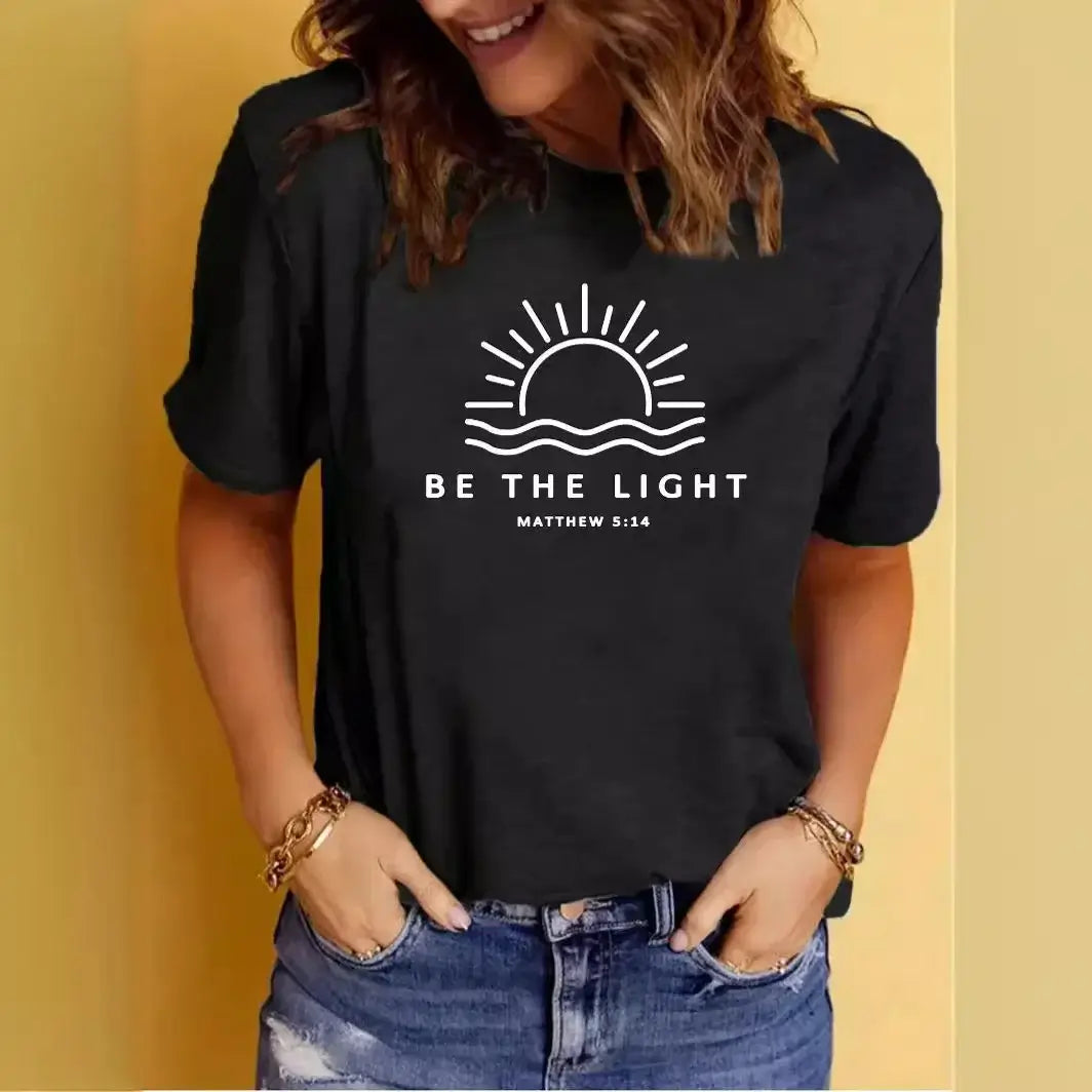 Women's Casual Round Neck 'Be the Light' Design Graphic T-Shirt