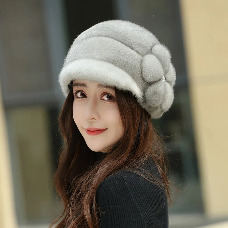 Russian Fur Hat Winter Warm Natural Mink Fur Hats for Women Classic Luxury Caps Earflap Christmas Hat Luxury Lady Real Mink Hat