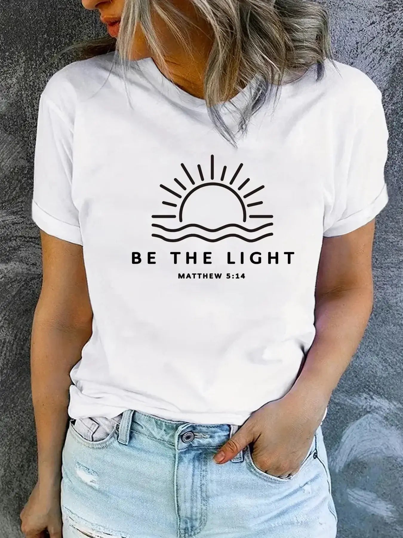 Women's Casual Round Neck 'Be the Light' Design Graphic T-Shirt
