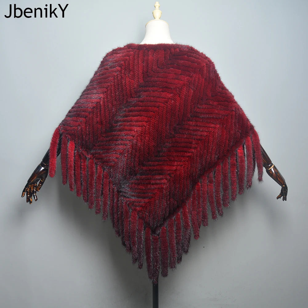 2024 Hot Sale Women Real Fur Poncho Black Brown Knitted Natural Mink Fur Scarves Shawl Lady Fashion 100% Genuine Mink Fur Shawls - HER SHOP