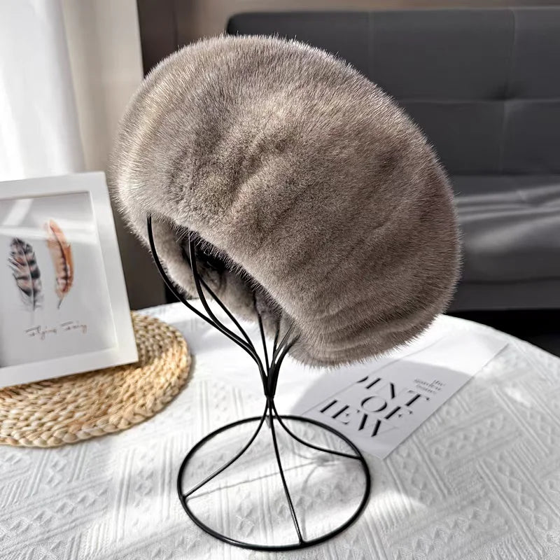Women's New Mink Fur Hats Warm Winter Fashion Ladies Russian Hats Real Mink Fur Cap Hats Cool Beanie