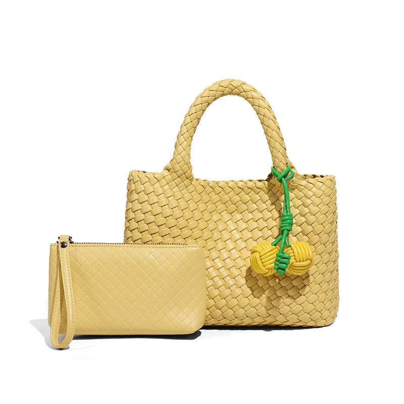 Women's Boston Bag 2025 Fall Winter New Woven Bowling Bag Unique Design Handheld Pack Trendy Light Luxury PU Leather Handbag