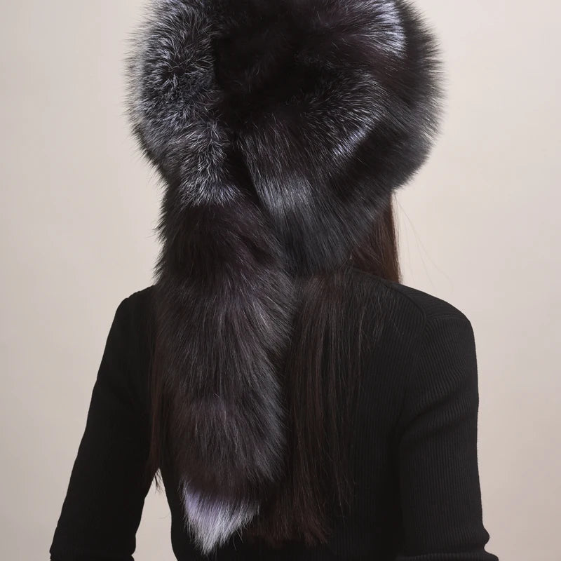 Women's Winter Bomber Hat – Genuine Natural Fox Fur Cap for Outdoor Warmth and Fashion