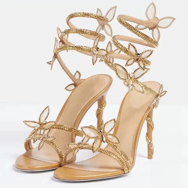 Sexy Crystal Flower High Heel Sandals for Women – Street Style Narrow Band Ankle Strap Party & Dance Shoes