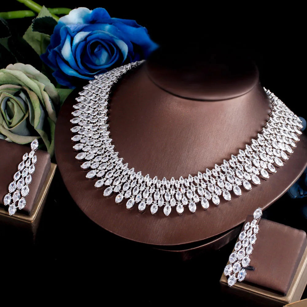 Sparkling Cubic Zirconia Bridal Jewelry Set – Luxury Choker Necklace & Big Earrings for Wedding, Prom & Special Events