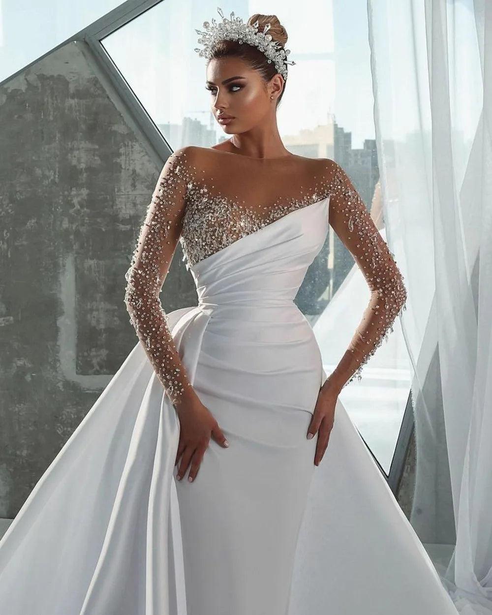 Custom Made Elegant Mermaid Wedding Dress Illusion Neckline, Beaded HER SHOP Custom Made Elegant Mermaid Wedding Dress Illusion Neckline, Beaded HER SHOP