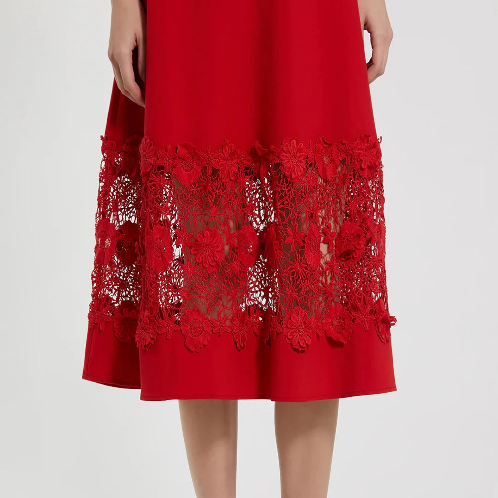Women’s A-Line Tea-Length Scoop Neck Cocktail Dress with Floral Sash