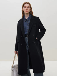 Her Shop  100% Wool Long Coffee Woolen Peacoat