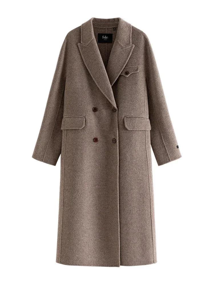 Winter Melody Double-Sided Wool Long Coat for Women – Commuter Style, High-Quality 100% Wool, Solid Color