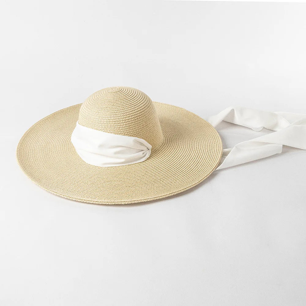 New Fashion Casual Wide Strap Dome  Straw Hat for Women Wide Brim Beach Hat