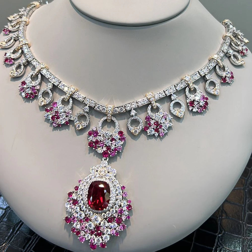 100% 925 Sterling Silver Ruby & High-Carbon Diamond Gemstone Charm Pendant Necklace – Fine Jewelry Anniversary Gift