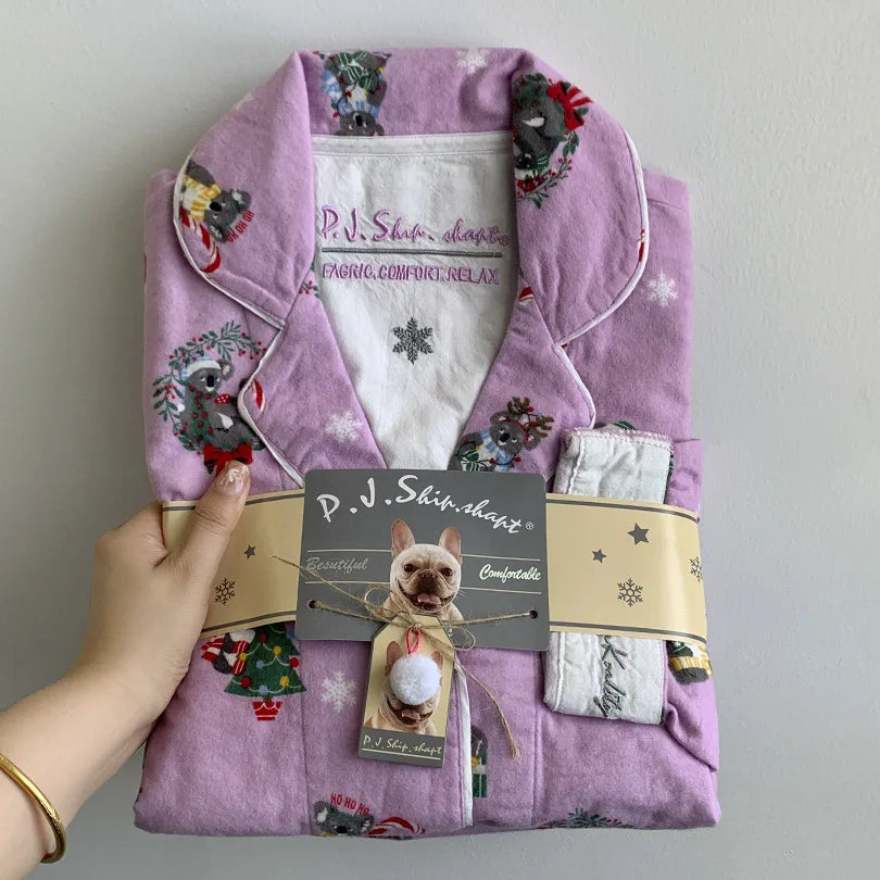 Women’s Cotton Cartoon Pajama Set – Long Sleeve Ankle-Length Pants Autumn Winter Homewear