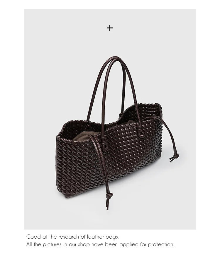 2025 New Women's Large Capacity Shopping Bag Tote Basket Woven Single Shoulder Fashion High End Handbag PU Leather Crossbody