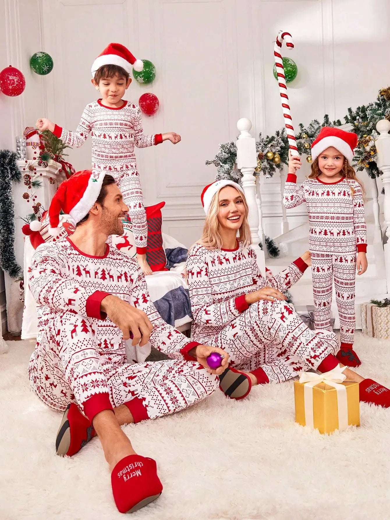 Family Matching Christmas Pajamas – Festive All-Over Print Loungewear Set for Mom, Dad & Kids - HER SHOP