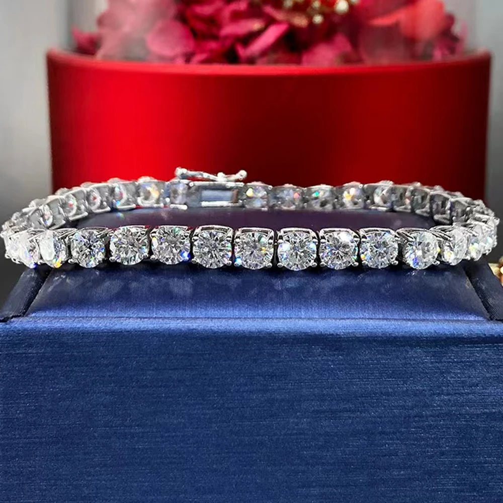 925 Sterling Silver Tennis Bracelet | 3EX Round Cut VVS1 D Moissanite (3mm/4mm/5mm) | 15–20CM Adjustable | Women's Gift Jewelry - HER SHOP