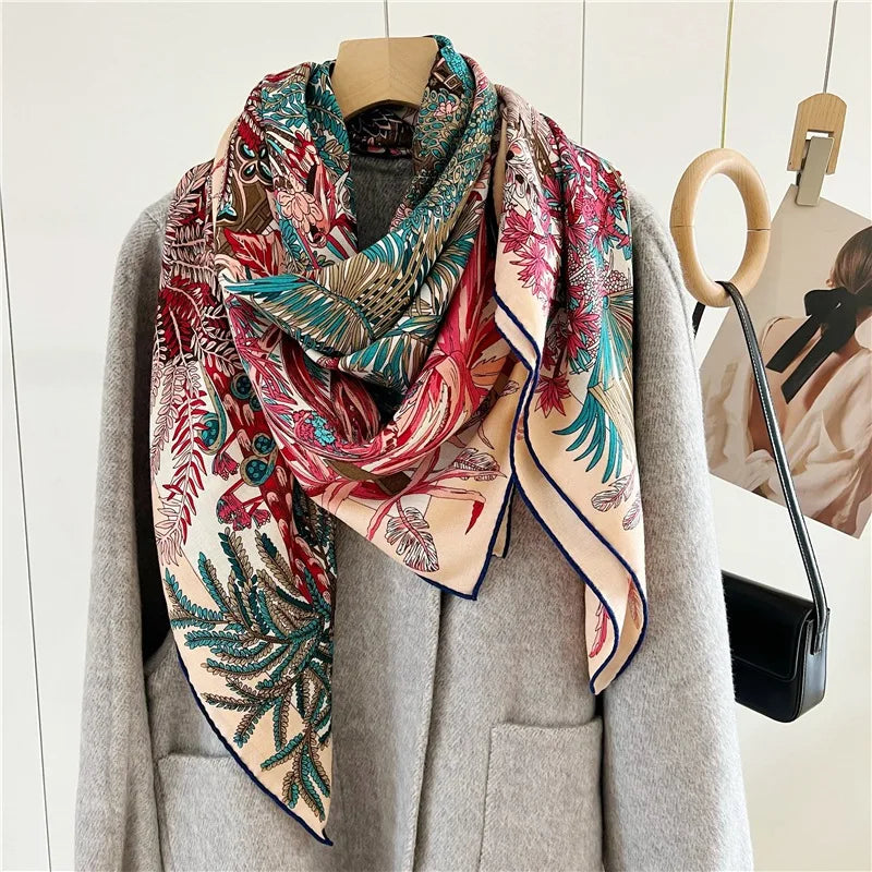 Women’s Classic Large Square Wool Scarf Wrap – Printed Winter Blanket Shawl Cape 135×135cm - HER SHOP