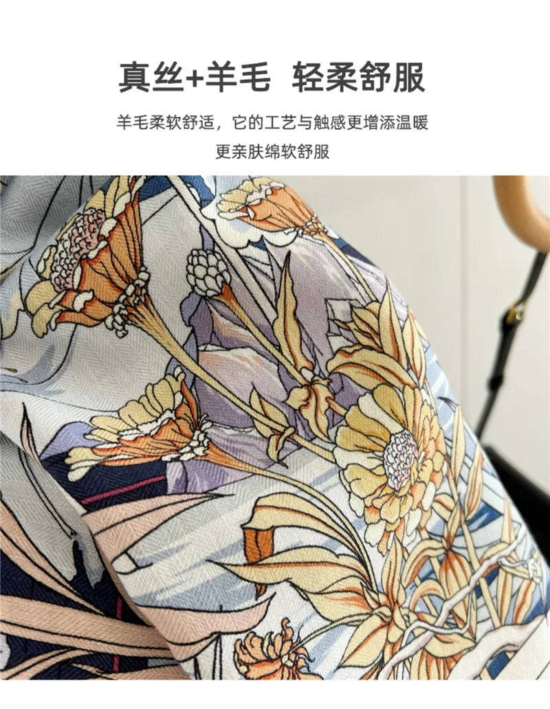 Floral patterned fabric with text on a white background