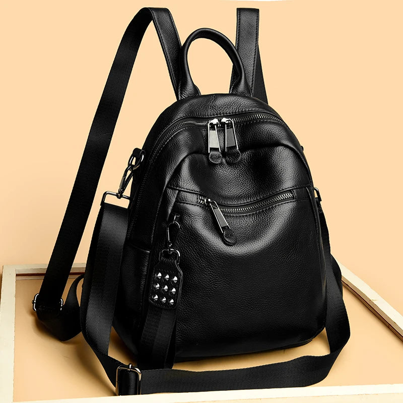 Genuine Leather Women's Backpack Fashion and Elegant Bag Soft Leather Solid Backpack Zipper Comfortable Bag For Ladies Designer