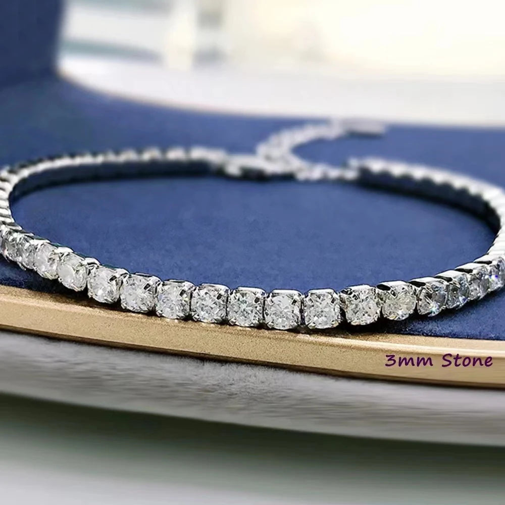 Elegant 925 Sterling Silver Moissanite Tennis Bracelet – 4.4 Carat, Adjustable, Light Luxury for Women