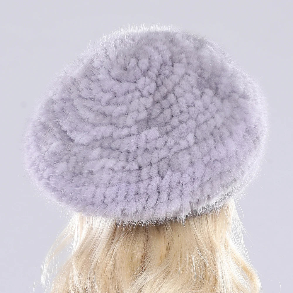 Hot Sale Winter Lady Natural Mink Fur Beanies Hat Knit Warm Striped Genuine Mink Fur Caps Women Good Elastic Real Mink Fur Hat