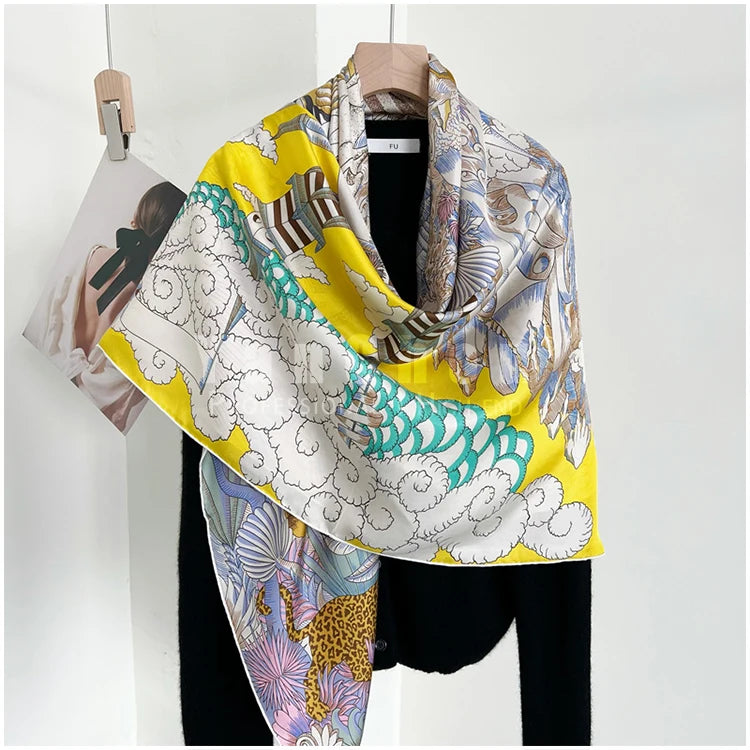 Designer Mulberry Silk Large Scarf – Luxury Hand-Rolled Edge Shawl & Wrap (135 cm) - HER SHOP