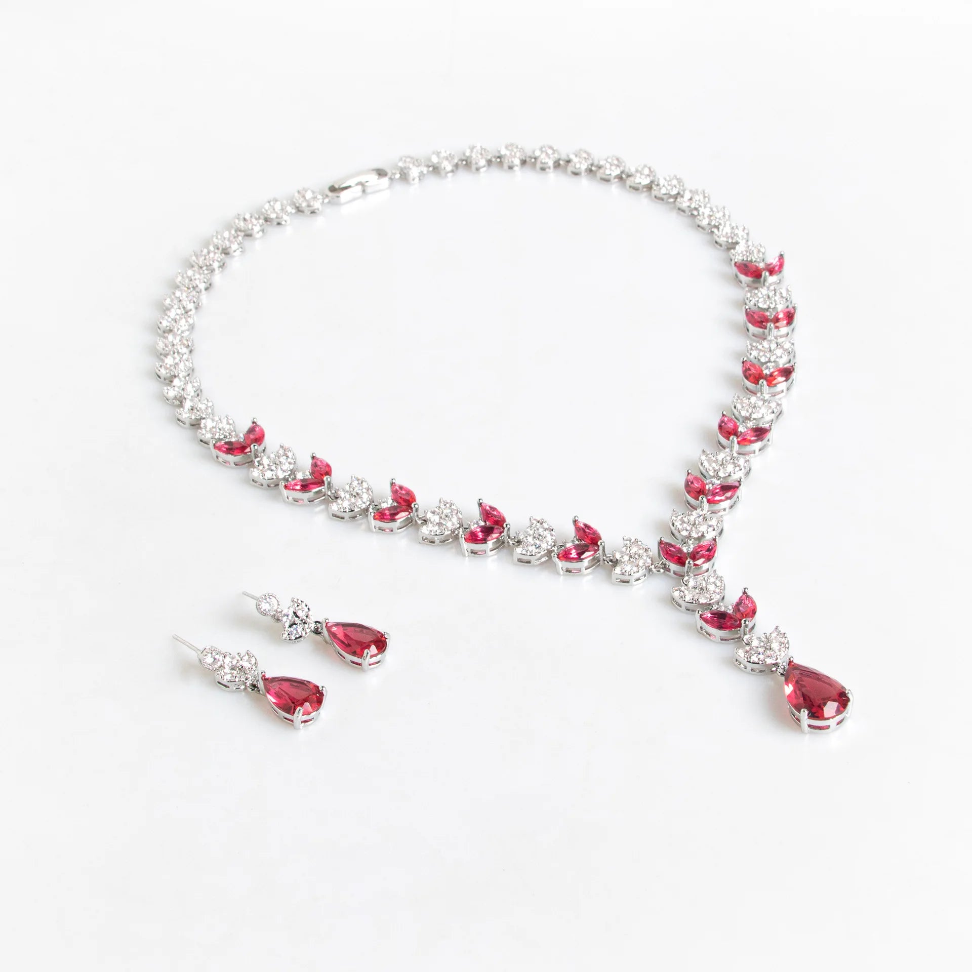 European & American Luxury Colorful Water Drop Zircon Necklace and Earrings Set Wheat-Inspired 2-Piece Bridal Jewelry for Wedding or Dinner Party Gift