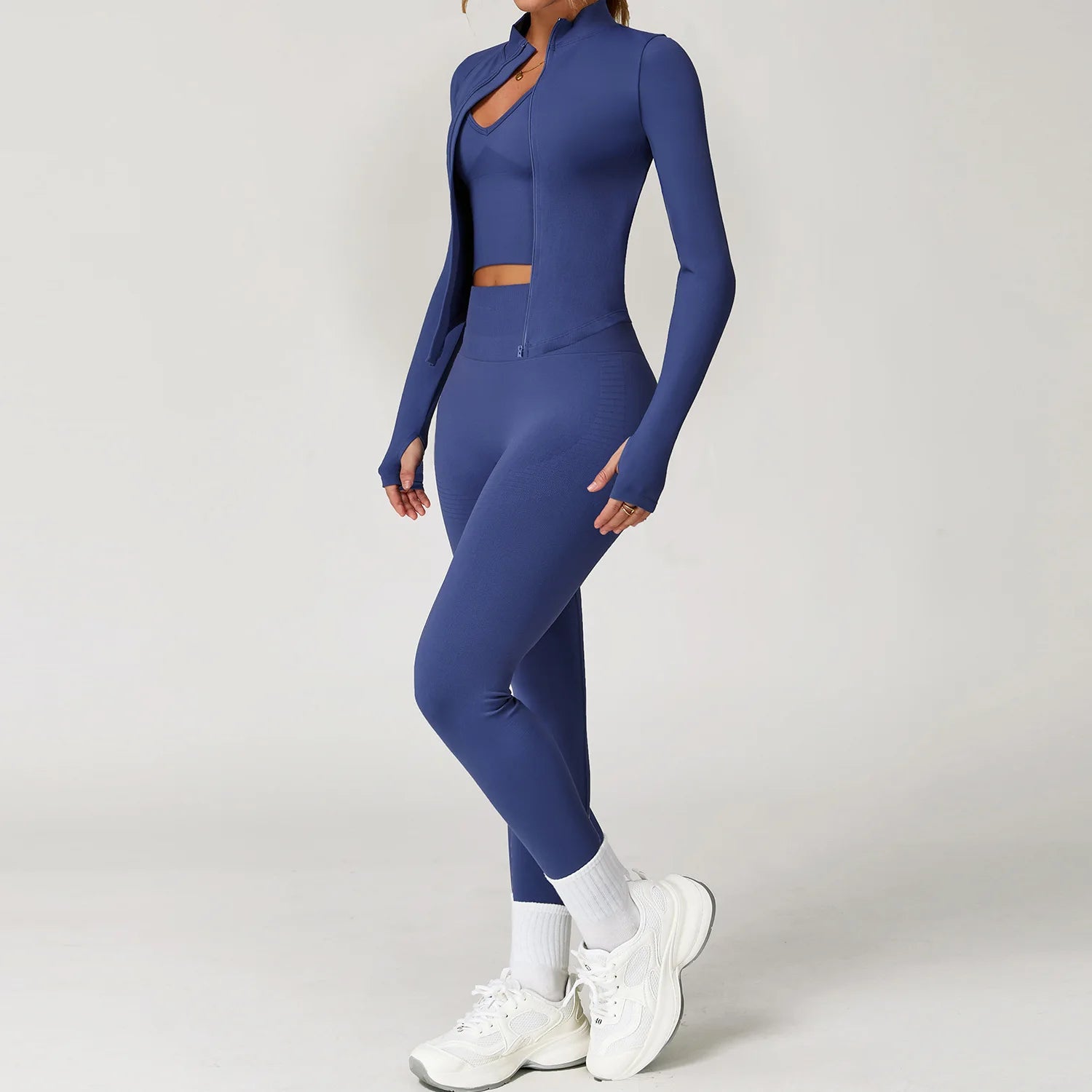Seamless Gym Set Workout Clothes 2/3PCS Yoga Set Women's Sportswear Fitness Leggings Sports Bra Athletic Long Sleeve Yoga Suit