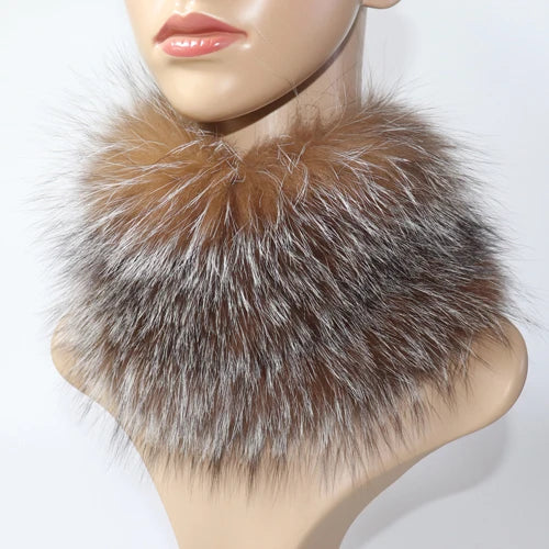 Women's Real Fox Fur Ring Scarf & Headband– Luxury Winter Neck Warmer Muffler, 100% Natural Fur with Good Elastic