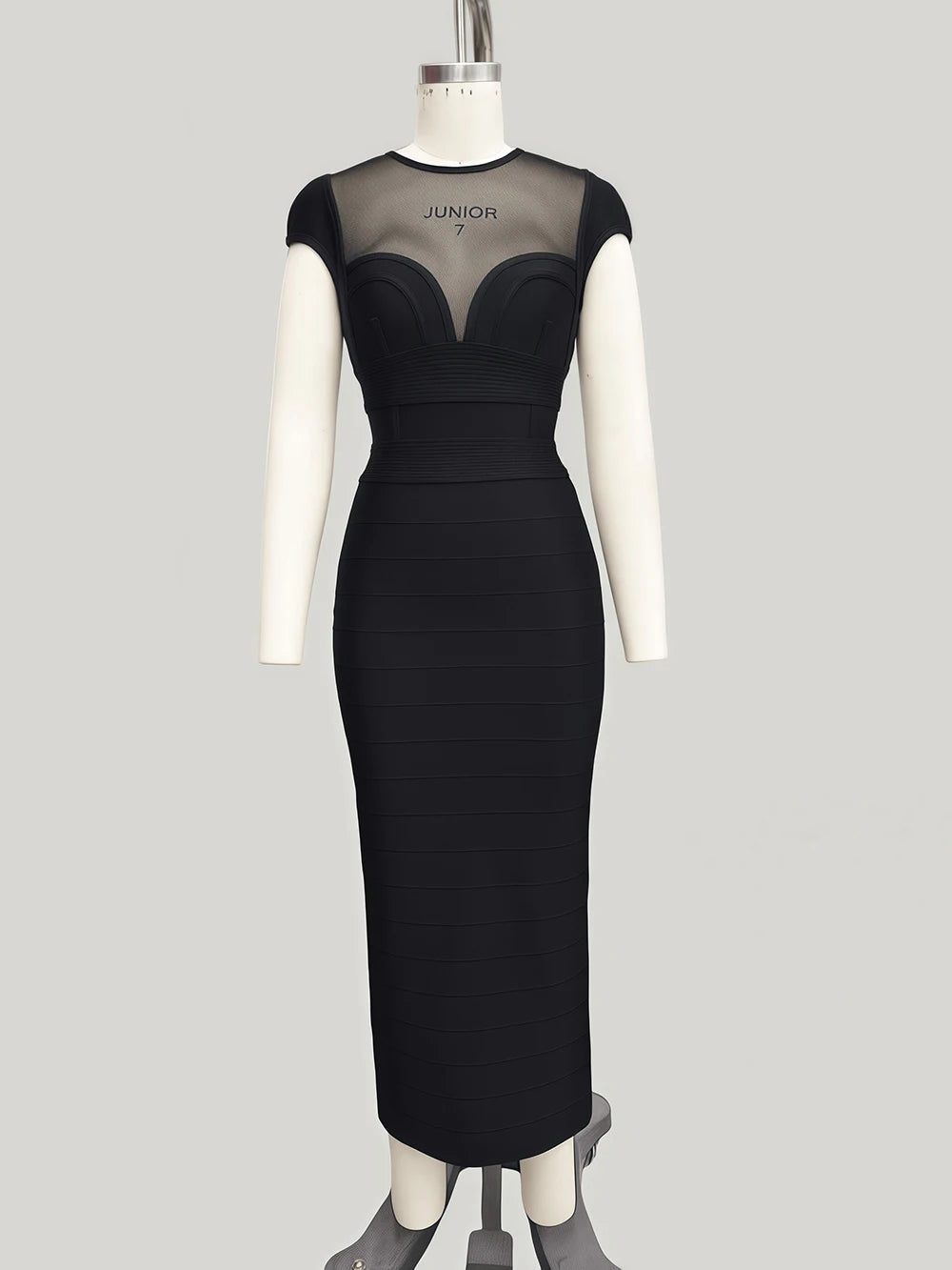 Black Burgundy Mesh Patchwork Bodycon Midi Bandage Dress – Women’s Elegant Club Party Dress