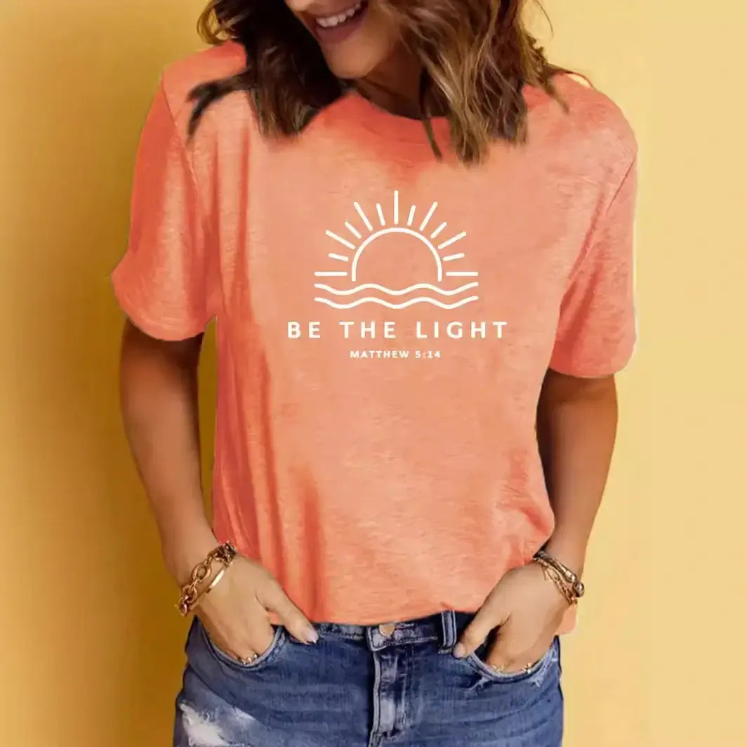 Women's Casual Round Neck 'Be the Light' Design Graphic T-Shirt