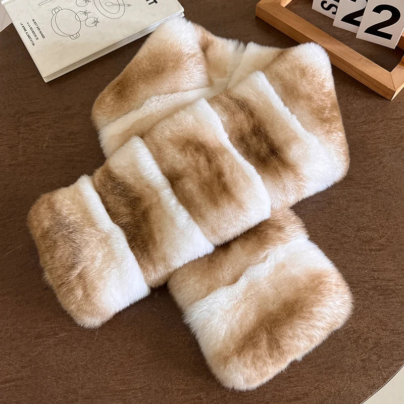 Real Natural Rex Rabbit Fur Neckerchief– Women's Luxury Winter Shawl & Double Fur Scarf, Chinchilla Style Warm Female Scarves