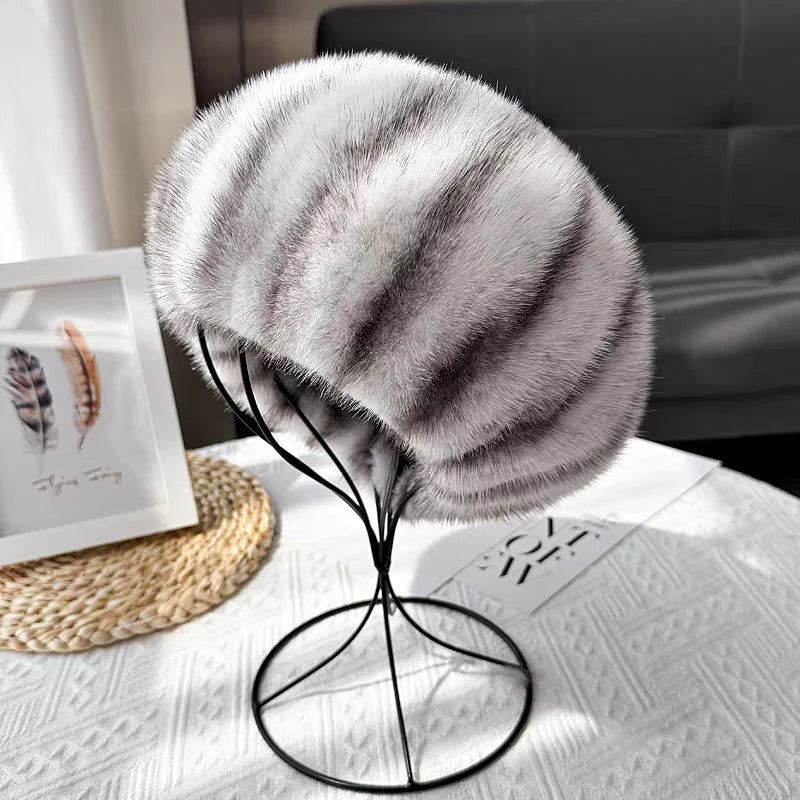 Women's New Mink Fur Hats Warm Winter Fashion Ladies Russian Hats Real Mink Fur Cap Hats Cool Beanie
