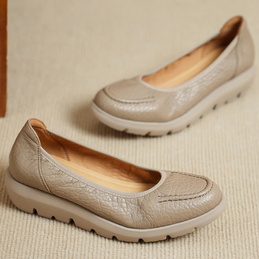 Women’s Sheepskin Slip-On Loafers – Round Toe Thick Sole Platform Flats for Everyday Comfort