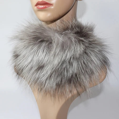Women's Real Fox Fur Ring Scarf & Headband– Luxury Winter Neck Warmer Muffler, 100% Natural Fur with Good Elastic