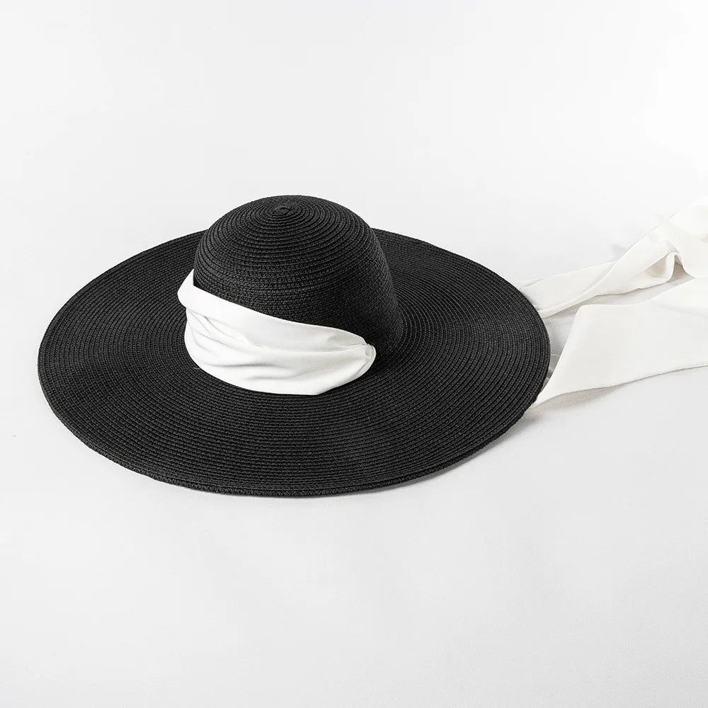 New Fashion Casual Wide Strap Dome  Straw Hat for Women Wide Brim Beach Hat