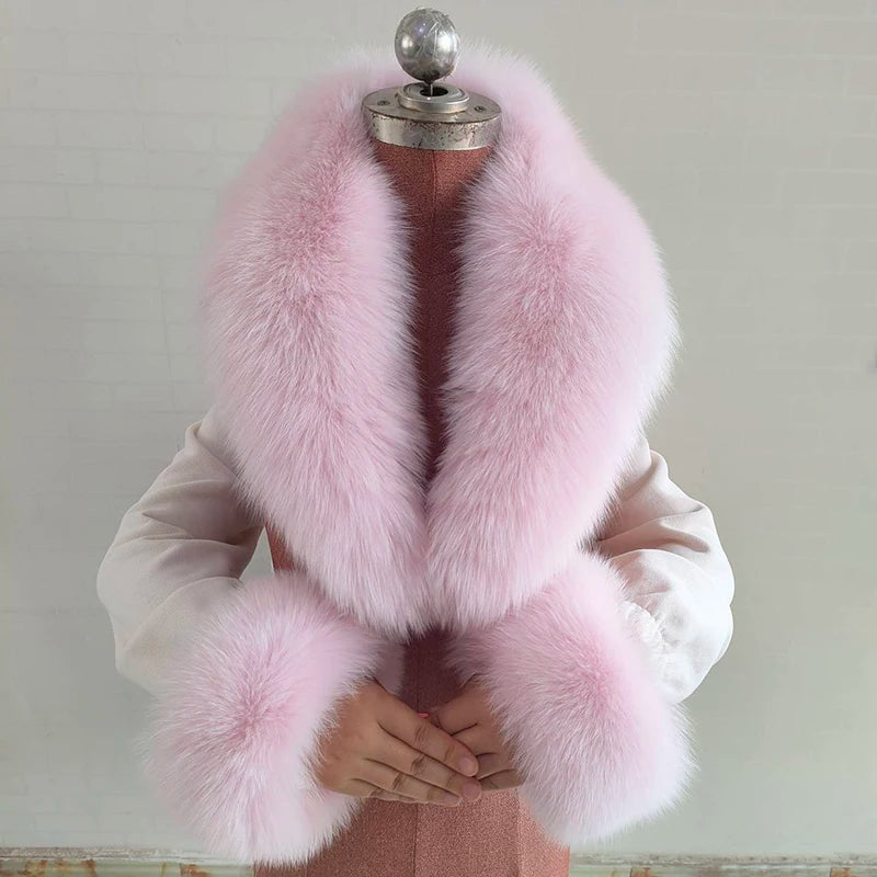 Luxury 100% Natural Fox Fur Scarf & Cuff Set for Women – Authentic Winter Fox Fur Collar, Ultra-Warm Neck Warmer