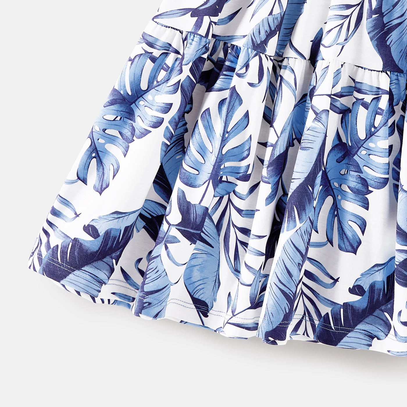 PatPat Family Matching Outfits Naia Blue Floral Tee Button Ruffle Hem Strap Dress